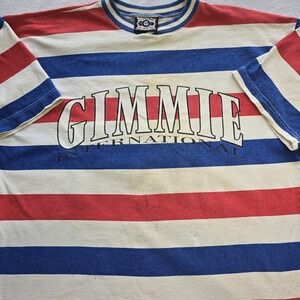 VTG 90s Gimmie International Striped Shirt Thrashed Distressed Grunge Streetwear